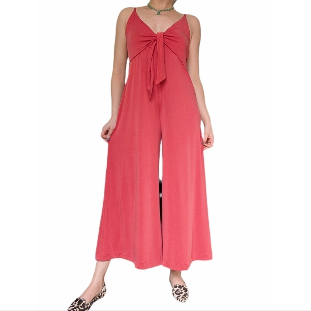 & Other Stories Romantic Whimsy Boho Coral Tie Front Wide Leg Jumpsuit